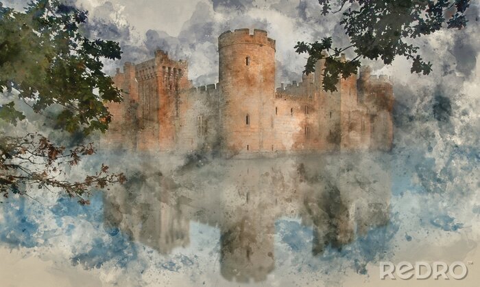 Bild Schloss mit Aquarellfarbe gemalt