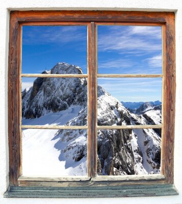 Schneeberge hinter fenster