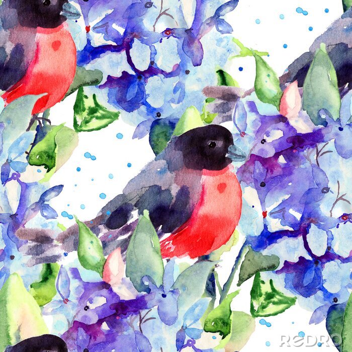 Bild Schöne blaue Blumen mit Vogel