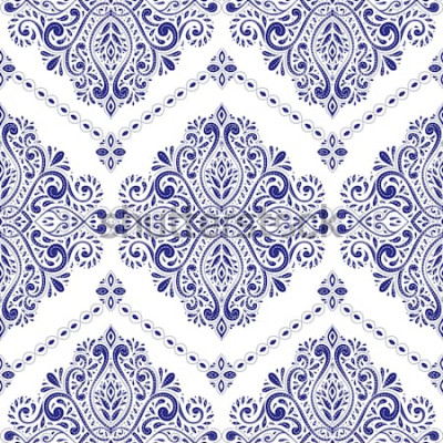 Bild Schönes blaues und weißes nahtloses mit Blumenmuster. Vintage, Paisley-Elemente. Traditionelle, ethnische, türkische, indische Motive. Ideal für Stoffe und Textilien, Tapeten, Verpackungen oder jede g