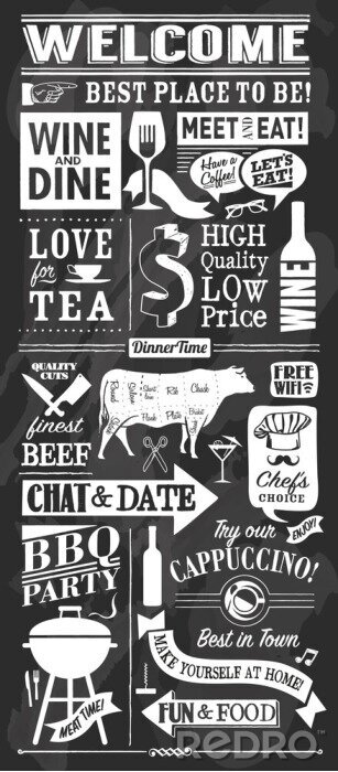 Bild Schwarz-Weiß-Tafel über Lebensmittel