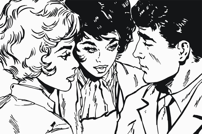 Bild Schwarz-weiße Illustration mit Menschen