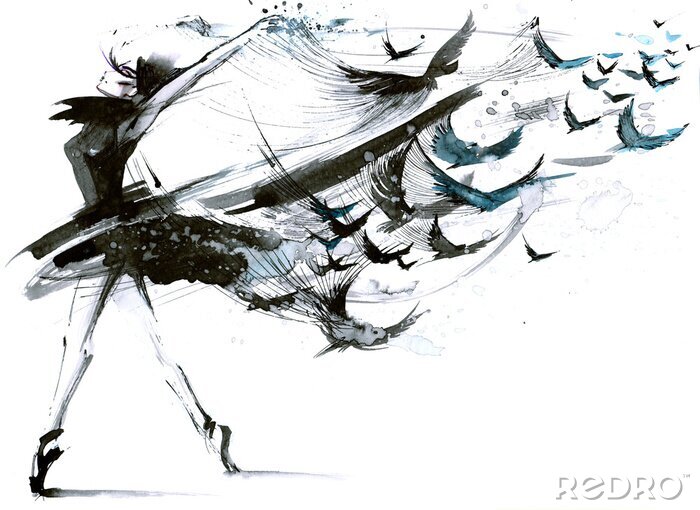 Bild Schwarz-weißer Tanz abstrakte Vögel
