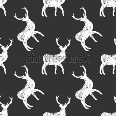 Bild Schwarz-weißes Muster mit Hirschen