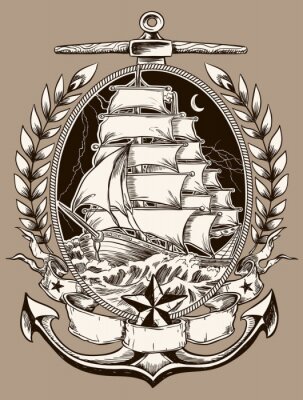 Bild Schwarz-weißes Piratenschiff