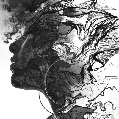 Sticker Schwarz-weißes Porträt einer Frau