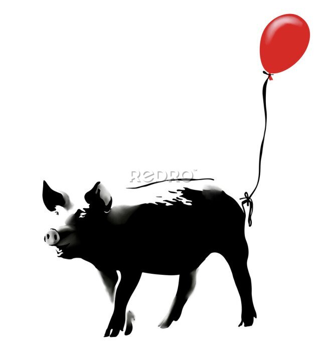 Bild Schwein mit einem roten Luftballon im Banksy-Stil