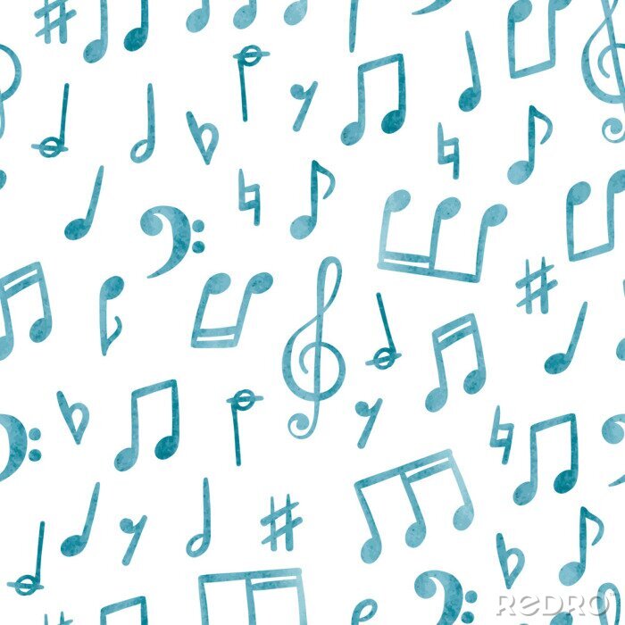 Bild Seamless blue music notes pattern. Musical watercolor background.