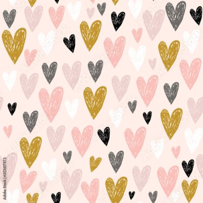 Bild Seamless childish pattern with pink hand drawn hearts.Creative scandinavian kids texture for fabric, wrapping, textile, wallpaper, apparel. Vector illustration