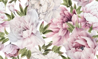 Bild Seamless floral pattern with peonies on summer background, watercolor illustration. Template design for textiles, interior, clothes, wallpaper