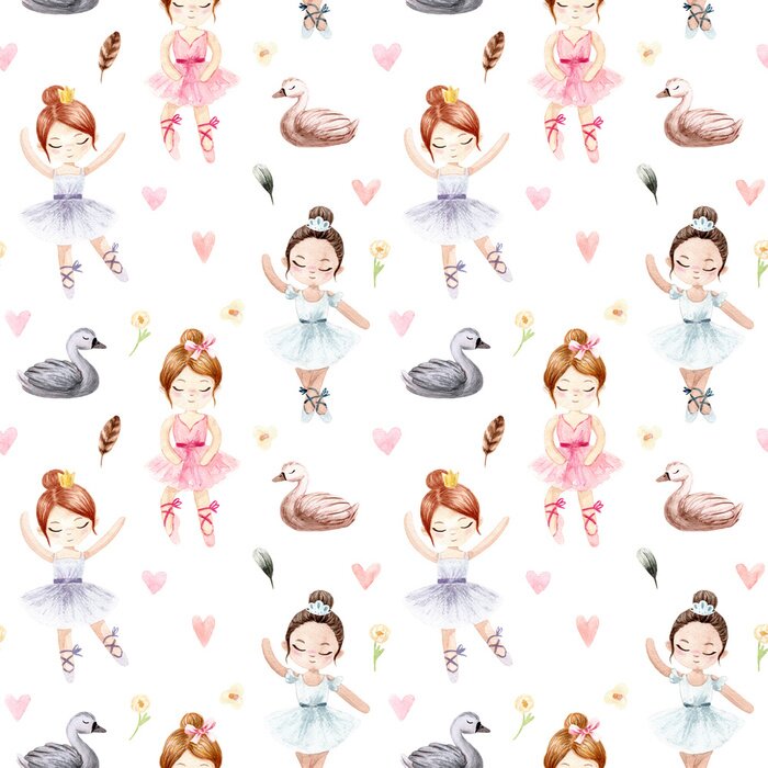 Bild Seamless pattern. Watercolor ballerina. Hand painted illustration isolated white background.