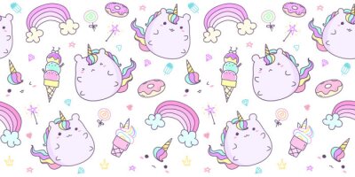 Bild Seamless pattern with hand drawn unicorn in pastel color. Kawaii unicorn background for kid.