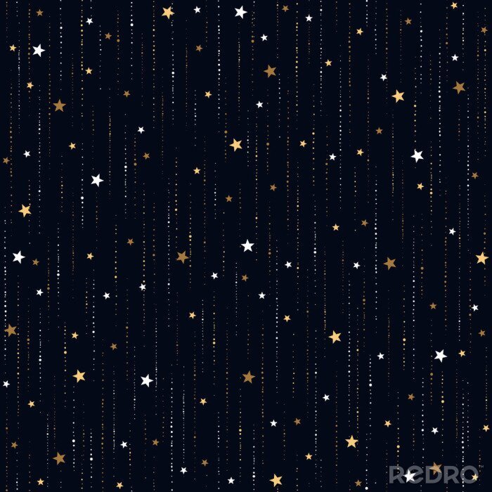 Bild Seamless space pattern with gold star rain on dark blue background