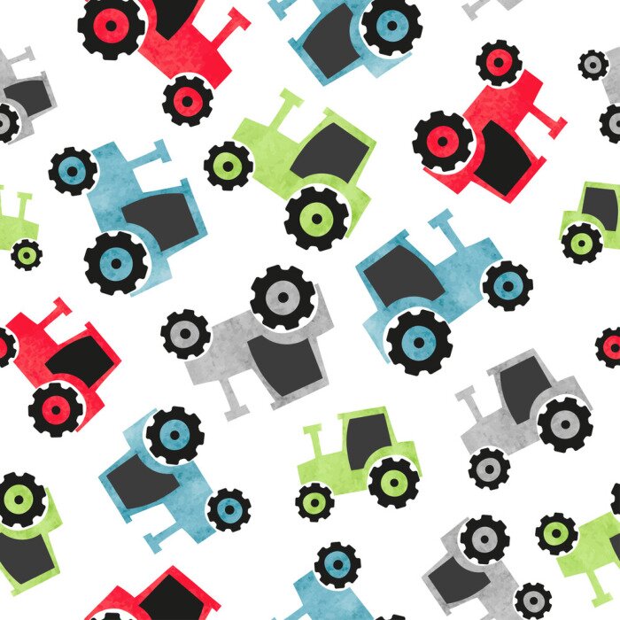 Bild Seamless watercolor colorful tractor pattern for kids.