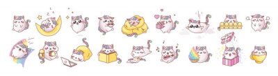Bild Set kit Cat Kitty kitten kawaii chibi Emoji character sticker emoticon smile emotion mascot