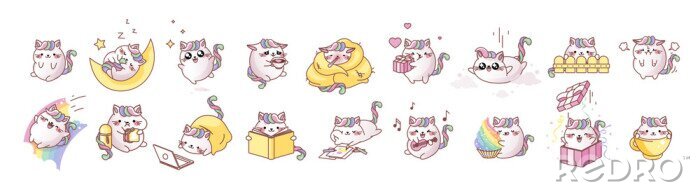 Bild Set kit Cat Kitty kitten kawaii chibi Emoji character sticker emoticon smile emotion mascot
