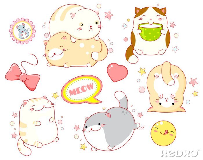 Bild Set of cute cats in kawaii style