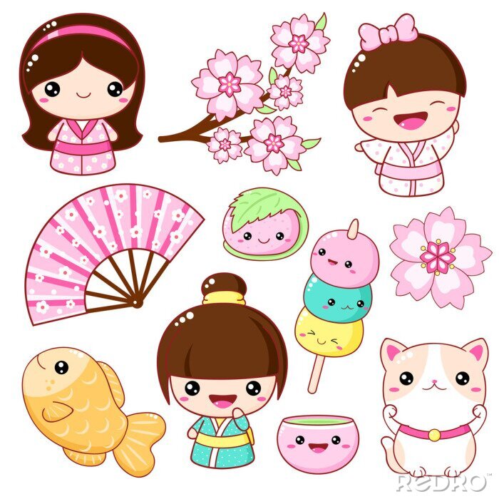 Bild Set of cute icons in kawaii style
