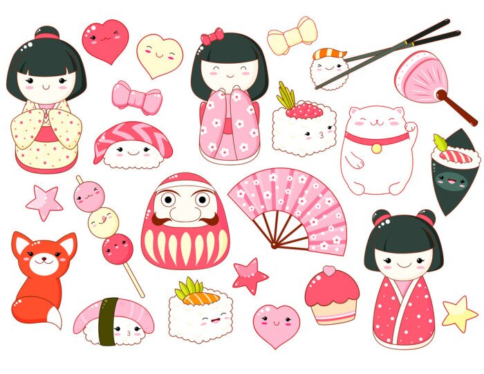 Bild Set of cute icons in kawaii style
