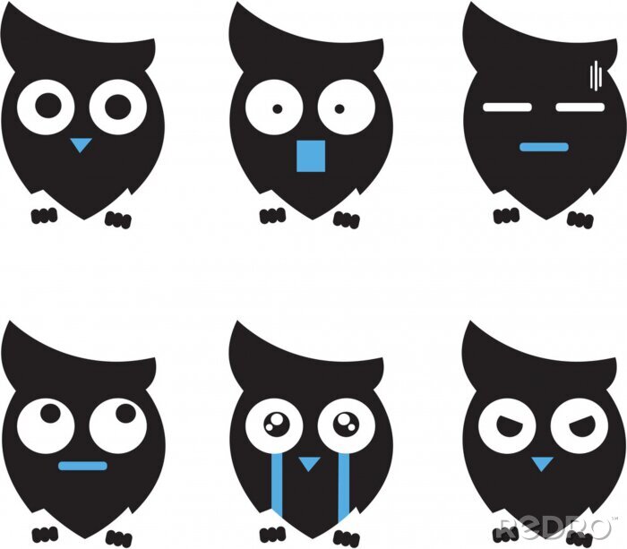 Bild Set of Cute Owl Emoji Vector Illustration for Icon, Emoji, and Symbol. EPS 10 Editable Stroke