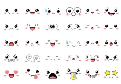 Bild Set of kawaii emoticons with different mood