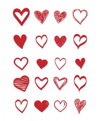 Bild Set of scribble red hearts. Collection of heart shapes draw the hand. Symbol of love. Design elements for Valentine's Day card. Vector hearts. Vector illustration.
