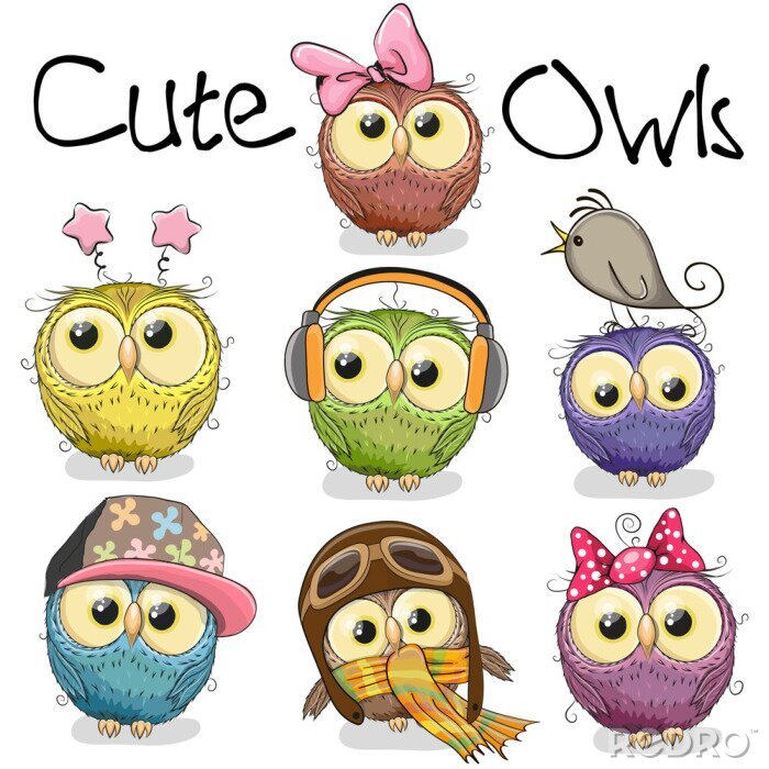 Bild Set von niedlichen Cartoon Eulen