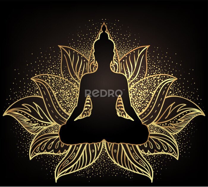 Bild Silhouette des Buddhas im Lotussitz vor dem Hintergrund von Mandala