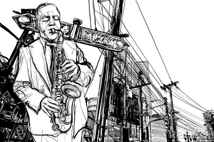 Bild Skizze des Straßensaxophonisten