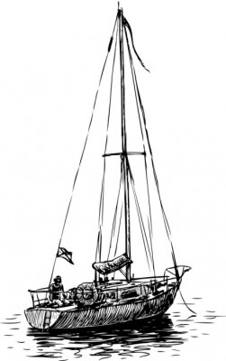 Skizze eines schwarz-weißen Segelbootes