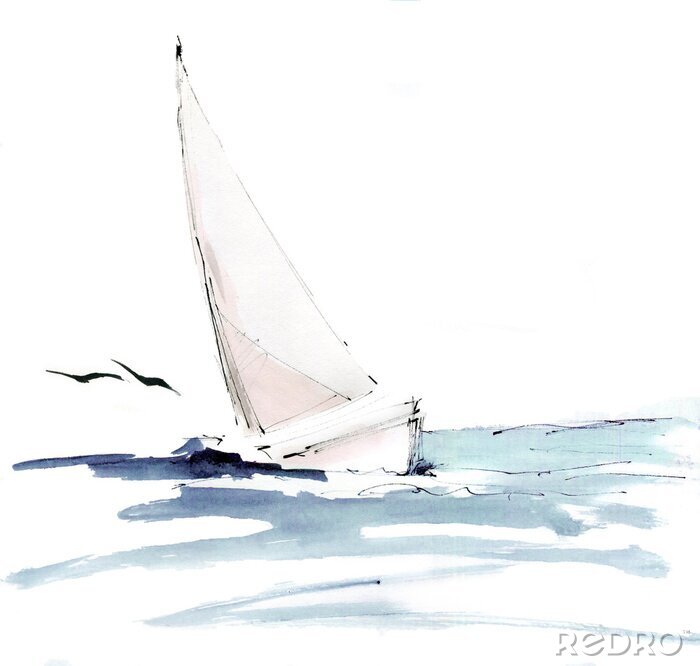 Bild Skizze eines Segelbootes auf Seeoberfläche