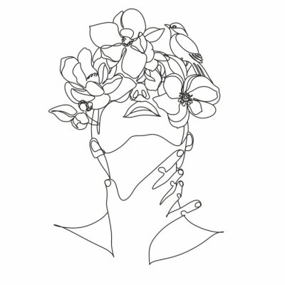 Skizze eines weiblichen Gesichtes mit Blumen