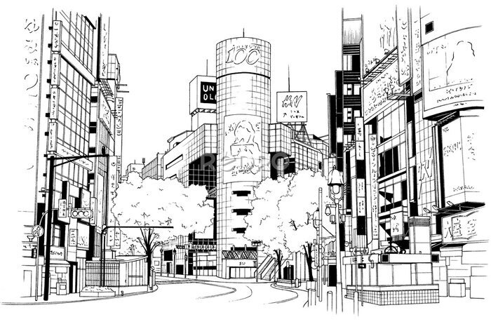 Bild Skizze von Stadtgebäuden