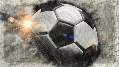 Fototapete Soccer ball illustration combined pencil sketch and watercolor sketch. 3D illustration. 3D CG. High resolution.