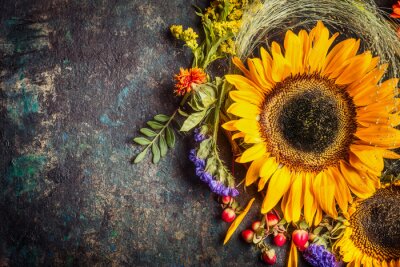 Sonnenblume auf rustikalem Hintergrund