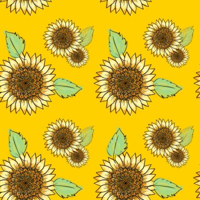 Bild Sonnenblumen auf gelbem Hintergrund gezeichnet
