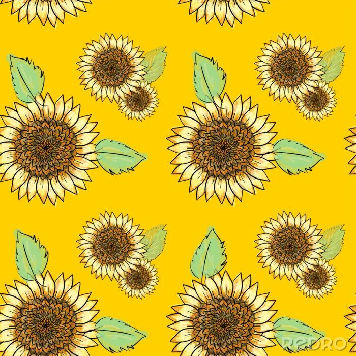 Bild Sonnenblumen auf gelbem Hintergrund gezeichnet