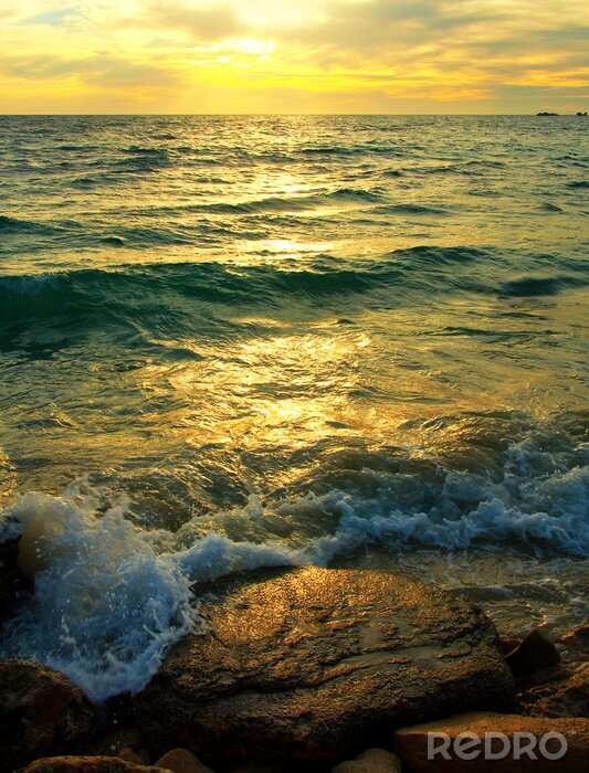 Bild Sonnenuntergang Wellen und Meer