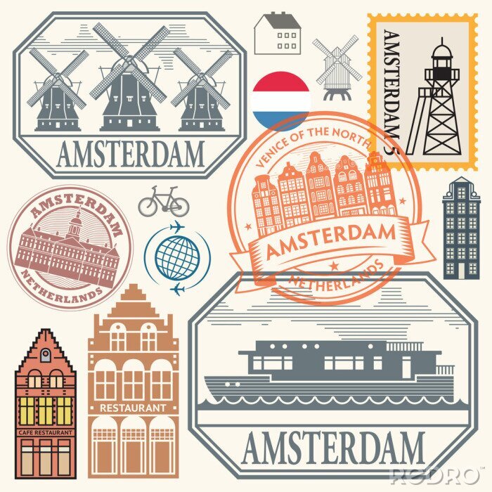 Bild Stamps or symbols set with words Amsterdam, Netherlands