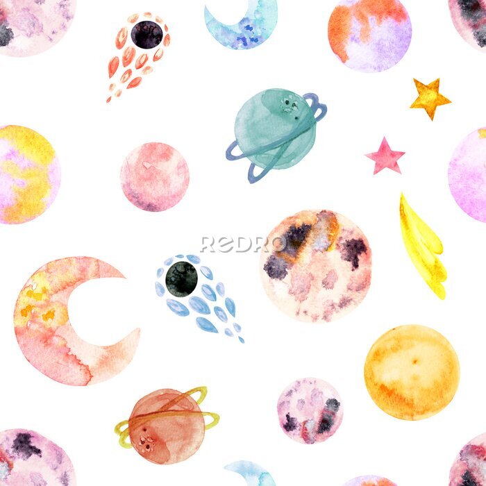 Bild Stars in night sky background, space watercolor pattern. Space Galaxy constellation seamless pattern.hand drawn cosmic elements.