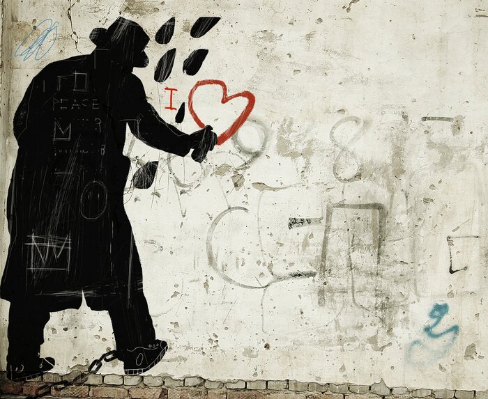 Bild Straßenkünstler in einem schwarzen Staubmantel