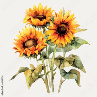 Bild Sunflowers drawing on white background isolated vector. Sunflower drawing watercolor vector. Beautiful sunflowers pattern. Floral pattern. Floral print.