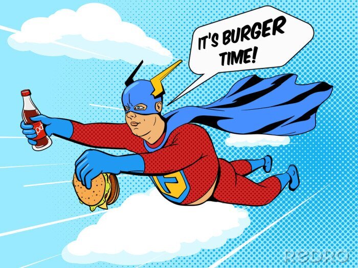 Bild Superheld mit einem Pop-Art-Hamburger