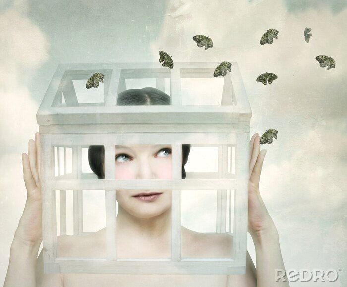 Bild Surrealismus Frau im Käfig