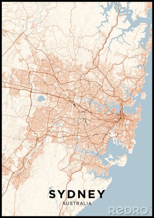 Bild Sydney (Australia) city map. Poster with map of Sydney in color. Scheme of streets and roads of Sydney.