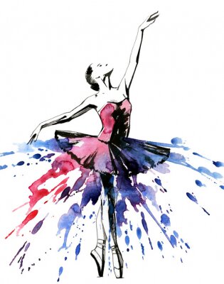 Poster Tanzende Ballerina in künstlerischer Aquarellmalerei