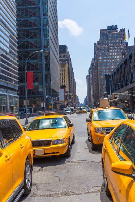 Bild Taxi und New Yorker Wolkenkratzer
