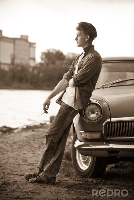 Bild Taxifahrer und Fahrzeug Retro