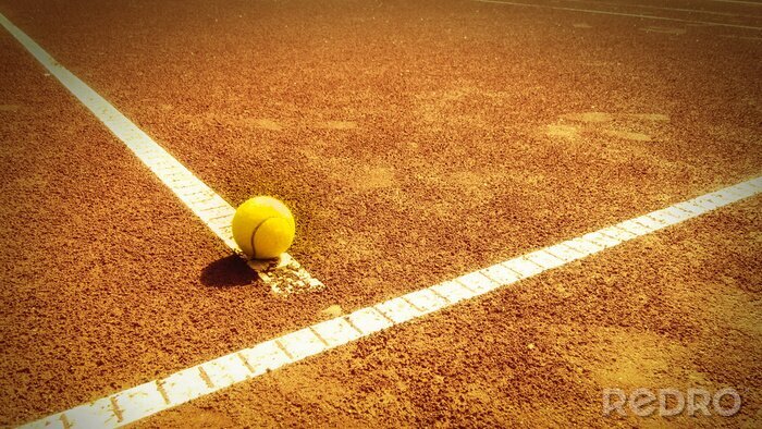 Bild Tennisball auf orangem Court