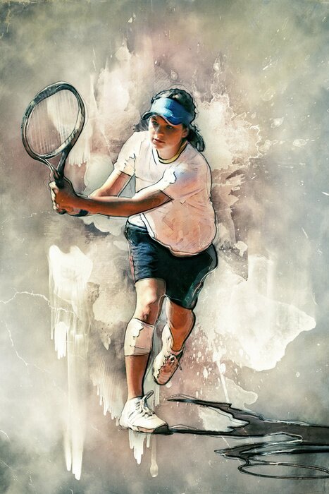 Bild Tennisspielerin auf Aquarellhintergrund